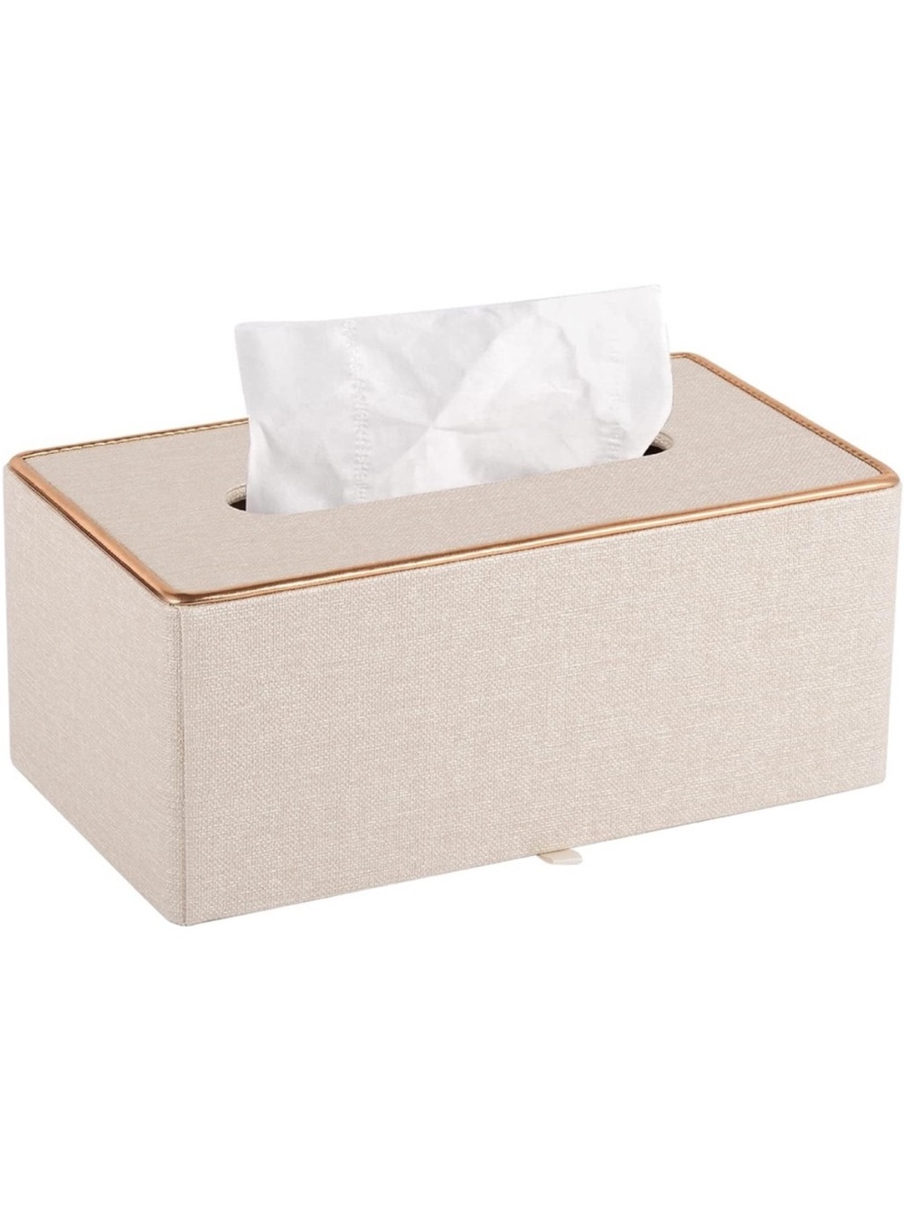Leather linen beige & gold tissue box cover